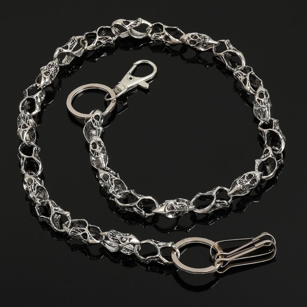 Silver Men Skull Wallet Chain 40/60cm Hip Hop Rock Jeans Keychain Gothic Punk Heavy Waist Chain