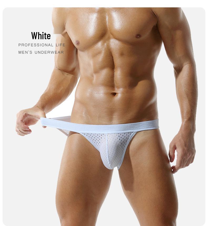 Men's Wide Waist Mesh U-Pouch Low Waist Sports Underwear, Large Size, Breathable High Cut Design