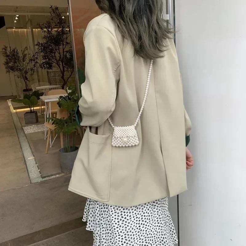 Heart Mini Bags for Women Delicate Pearl Cute Shoulder Crossbody Bag Stylish Versatile Sweet Girls Solid Leisure Holiday