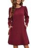 European & American Fashion Knitted Puff Sleeve Dress - Women's Autumn/Winter Casual Loose Fit with Pockets