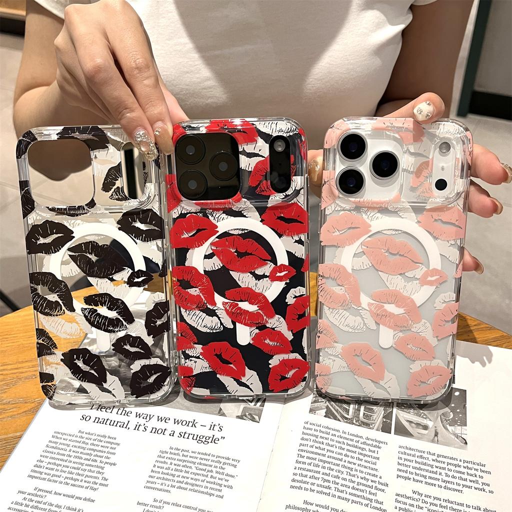 For iPhone 17 Pro Max Case Compatible with MagSafe IMD Lip Print Pattern TPU PC Phone Back Cover