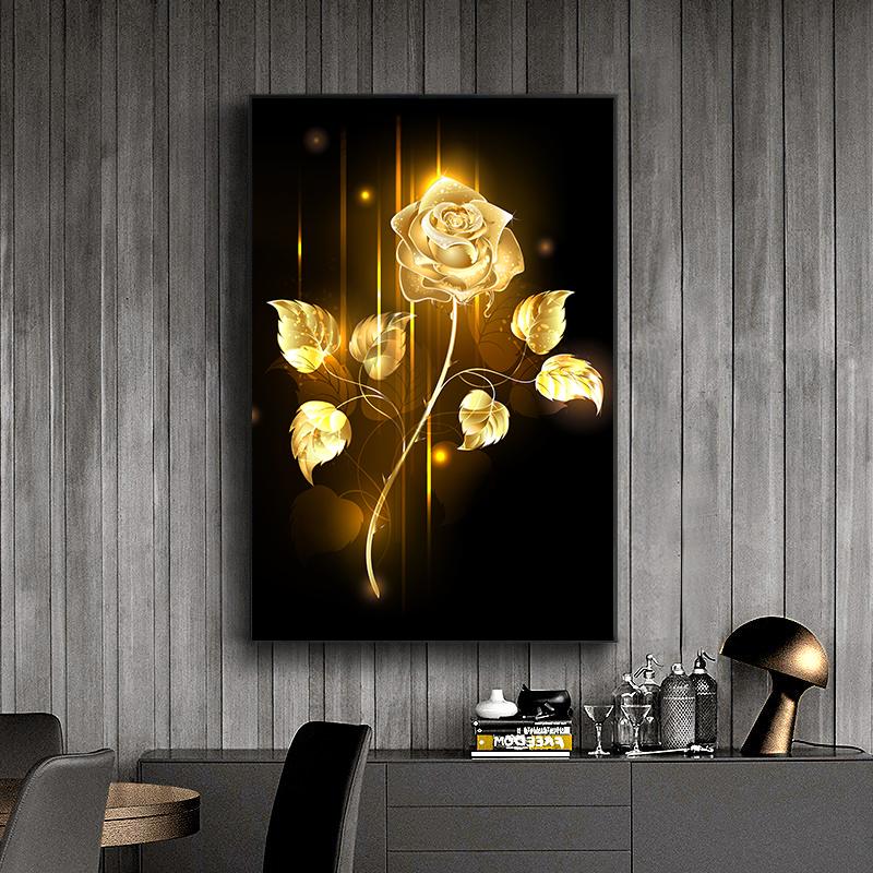 Black Golden Flower Glass Canvas Poster Print Abstract Wall Art Painting Modern Home Decor Nordic Living Room Decoration Picture