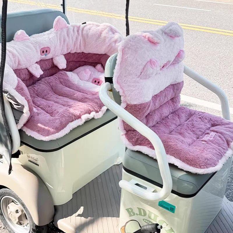 Winter Electric Tricycle with Plush Seat Cushion and Enclosed Backrest - Windproof Four-Wheeler for Warmth and Comfort