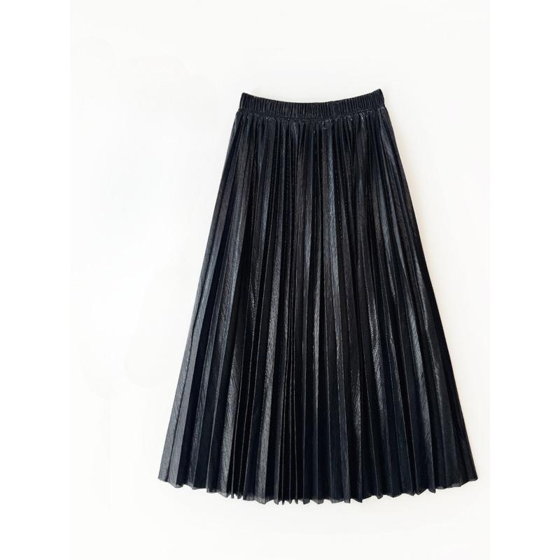 

Весенне-осенняя женская юбка, металлическая плиссированная юбка, длинная юбка, юбка до половины тела One Size чёрный