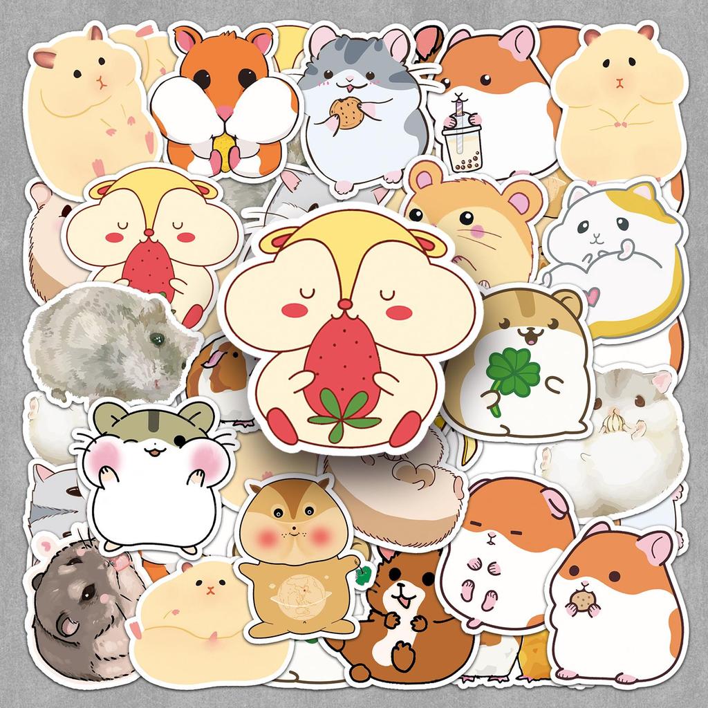 50 Hamster Stickers: Cartoon Animals, Waterproof, Removable, Creative Diary Stationery