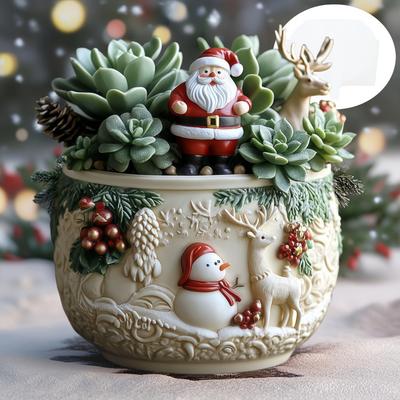 Snowman Christmas Tree Relief Succulent Plant Flowerpot Resin Silicone Mold Ball Reindeer Relief Storage Box Mould Gypsum Molds