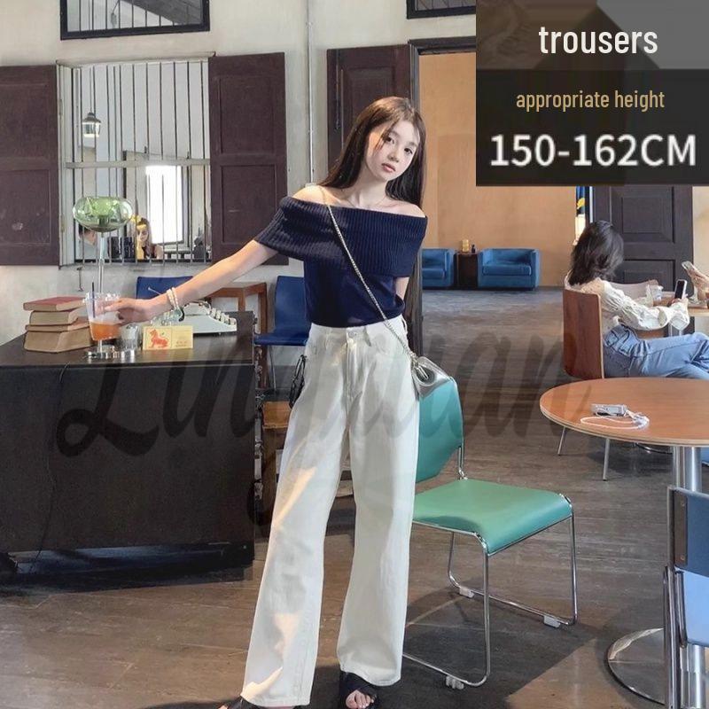 

Women s High-Waisted Loose Straight-Leg White Jeans - Summer 2026 Sweet Style Extra Long Pants L