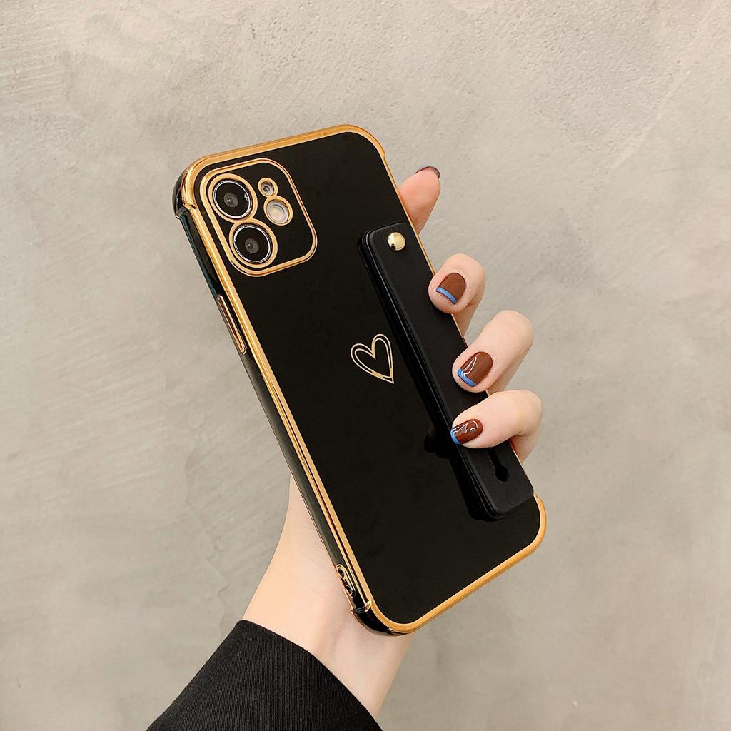 Straight edge electroplating love wrist strap for iPhone17 mobile phone case 16 Apple 15promax all-inclusive soft case XS