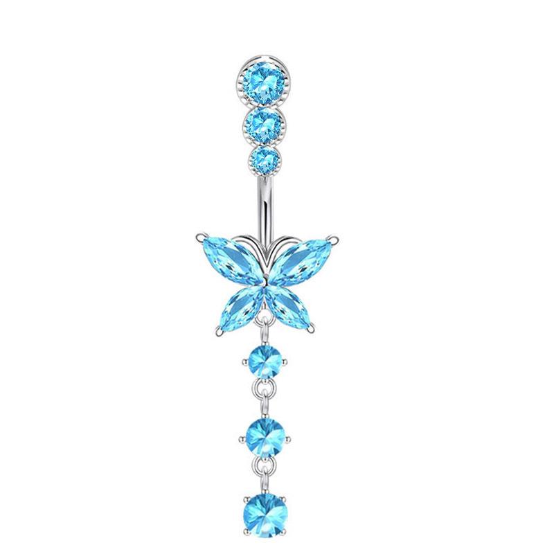 

Кольца для пупка из голубого циркония, подвеска в виде сердца, бабочки, пирсинг пупка, нержавеющая сталь, пирсинг для тела