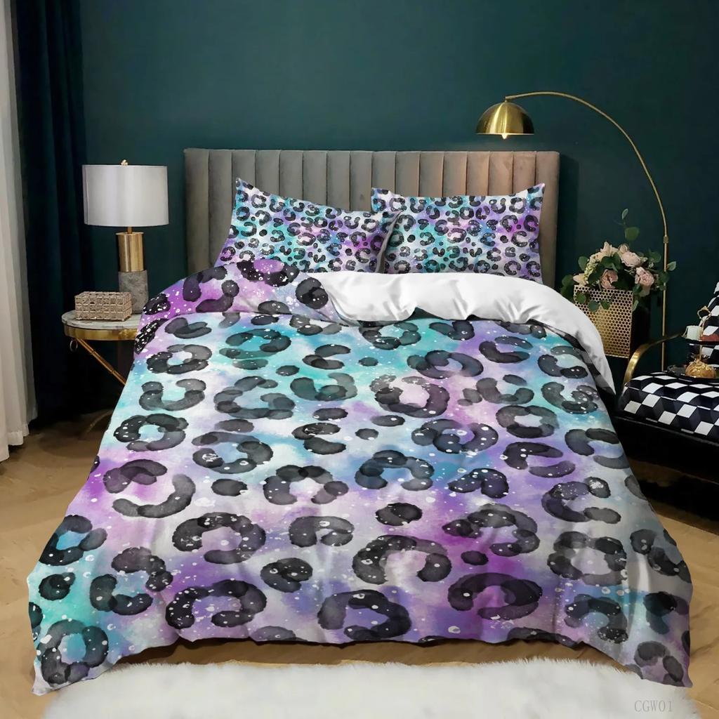 Leopard Print Duvet Cover Pink Cheetah Print Bedding Set Wild Animal Theme Comforter Cover for Girl Teens Microfiber Quilt Cover