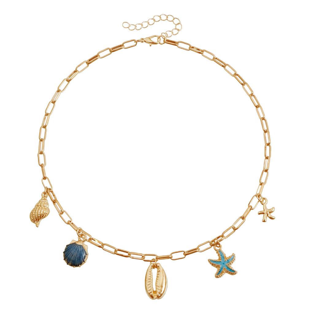 Summer Ocean Elements Starfish Shell Conch Pearl Tassel Choker Necklace for Women Bohemia Casual Beach Vacation Outfit Jewelry