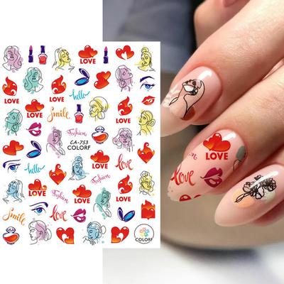 Sexy Lips New Year Slider Valentine's Day Beating Love Heart Design Abstract Pattern Cartoon Fashion Nail Sticker
