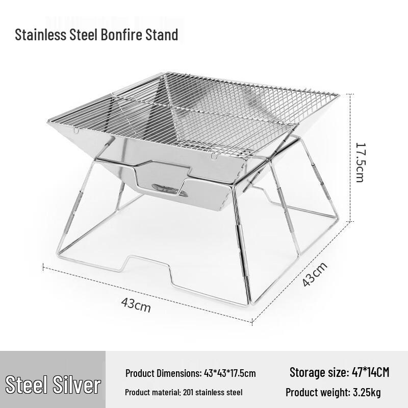 CENLOON Portable Folding Stainless Steel Fire Pit & BBQ Grill