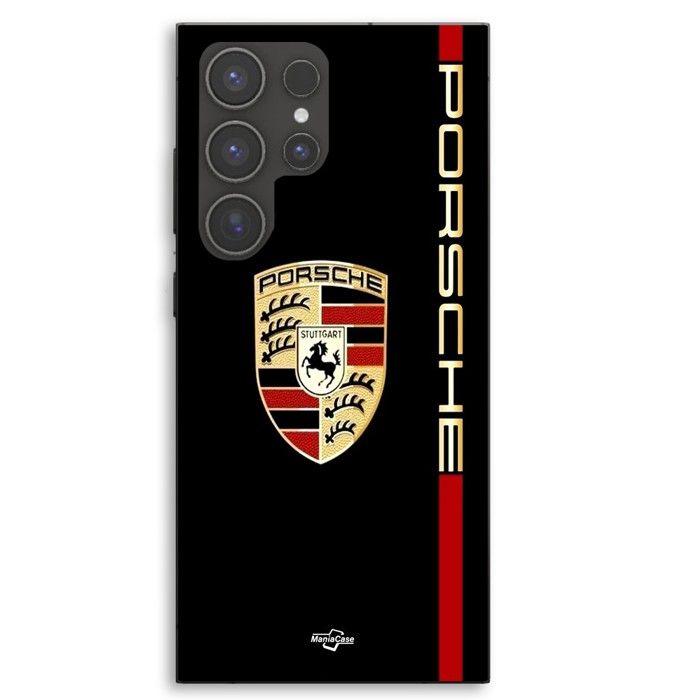 Hülle Für Samsung Galaxy S23 Ultra PORSCHE Logo rot und golden schwarzer Hintergrund Maniacase schwarz