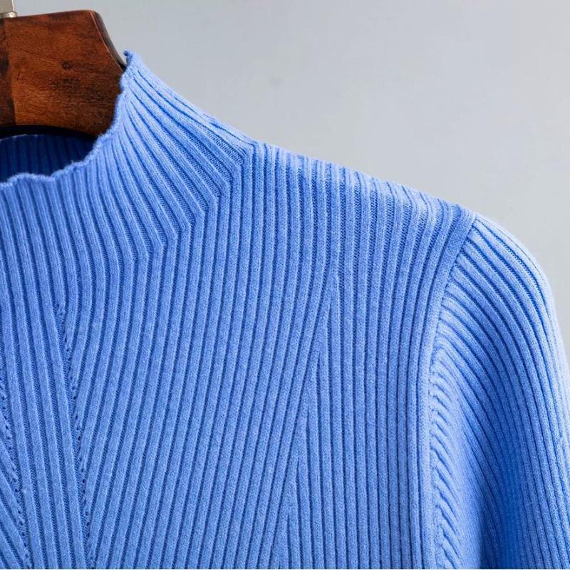 Women's Autumn Winter Plain Knitted Turtleneck Long Sleeve High Waist Sweater Dress