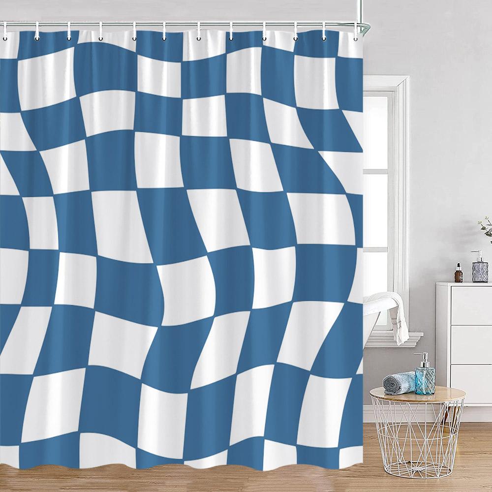 Colorful Checkerboard Shower Curtain Black White Blocks Distorted Chess Board Bathroom Curtain Modern Abstract Bath Decorations
