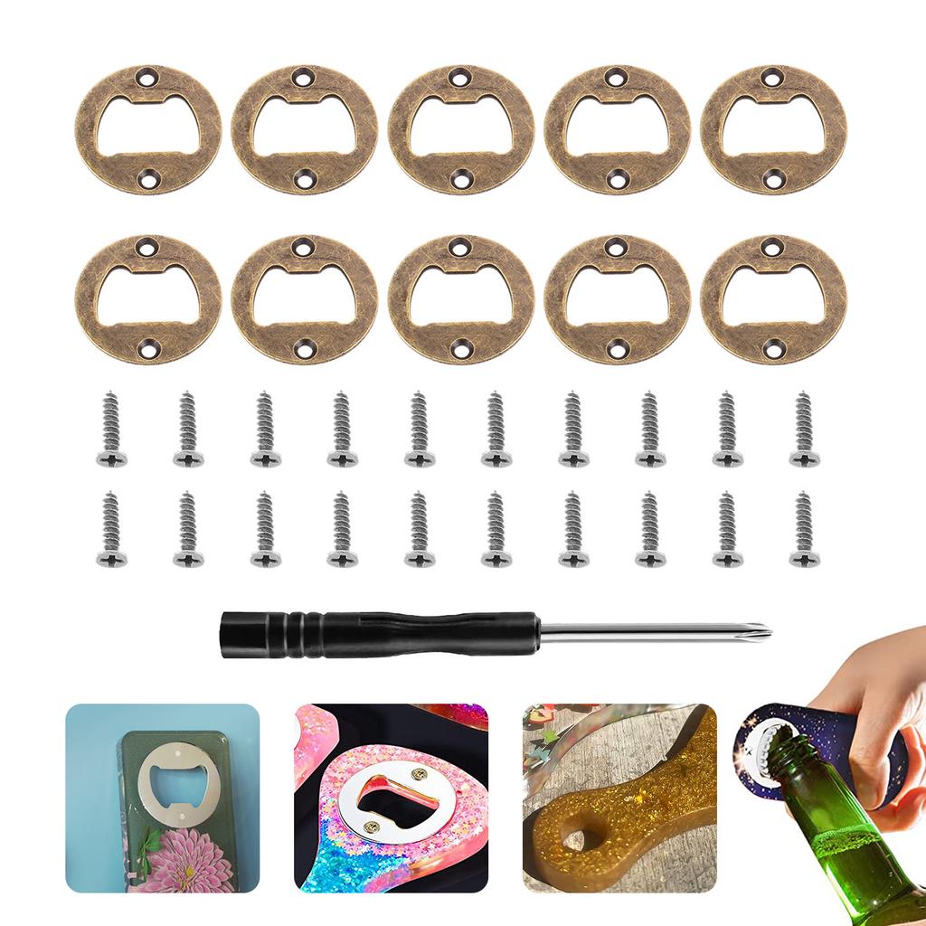 10 Sets 40mm DIY Bierflaschenöffner-Einsatz-Kits für Harzform Wandbehang Wein Bierflaschenöffner mit Schrauben Küchenbar-Werkzeug