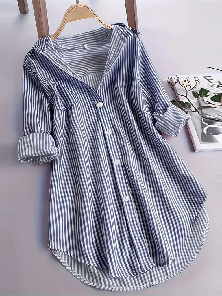 Classic Striped Shirt With Stretch Fabric For Casual And Office Wear
