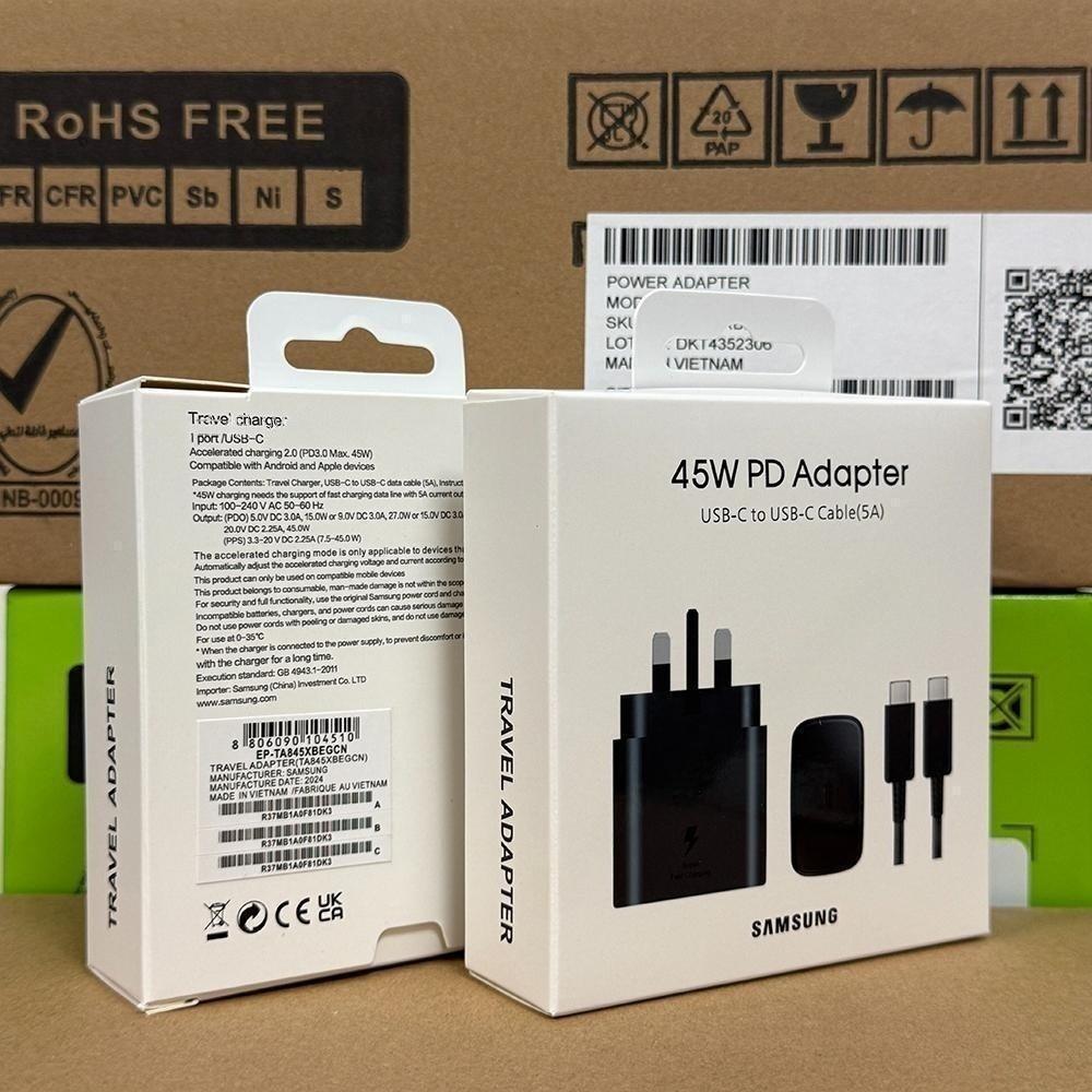 Samsung 45W PD Fast Charger Set (EP-TA845), UK Plug, 5A USB-C to USB-C Cable, Super Fast Charging for Galaxy Phones/Tablets