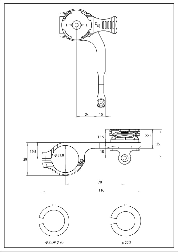 RecMount Plus Mount requires separate Compatible with for bicycles Out-Front [R+Bar3] (Mount only, case) 31.7-31.8mm/25.4-26.0mm/22.2mm handlebars,