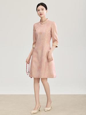 High-Quality Chinese Style Jacquard Satin Silk Qipao Dress for Women - Spring Collection