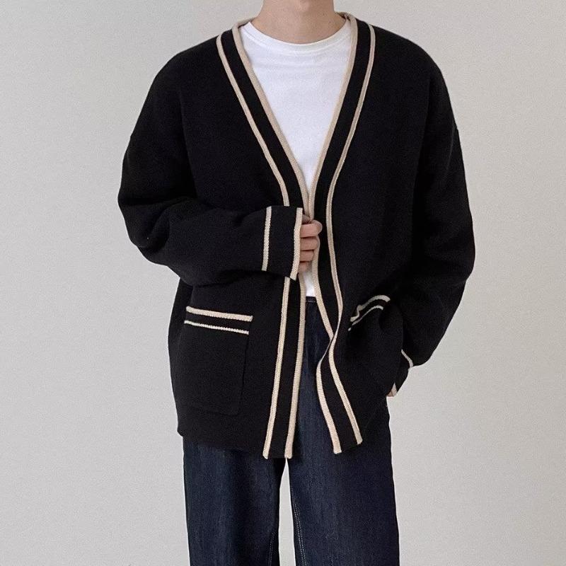 Cardigan sweater men's spring and autumn new V-neck knitted sweater Korean version loose lazy casual trendy thread coat men