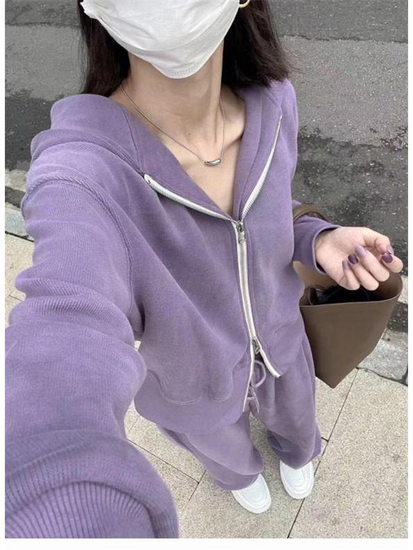 Trendy Korean-Style Slimming Women's Sport Suit: Stylish Spring/Autumn Hoodie & Casual Two-Piece Running Set