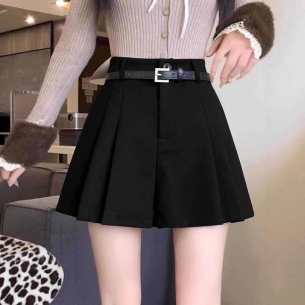 

Женские 2024 Коричневые Шерстяные Шорты с Завышенной Талией и Плиссировкой для Осени/Зимы – Дизайн Юбка-Шорты с Широкими Штанинами S [recommended 81-90 jin]