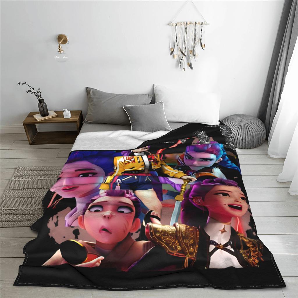 Rumi Kpop Demon Hunters Soft Blanket  Camping Plush Bedding Throws Aesthetic Couch Chair Flannel Bedspread Sofa Bed Cover