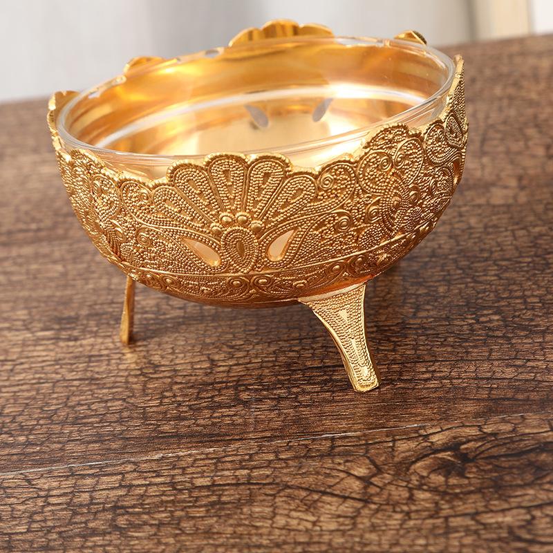 European Printed Metal Multi Legged Ice Cream Bowl with Knife and Fork Glass Inner Wall Salad Bowl
