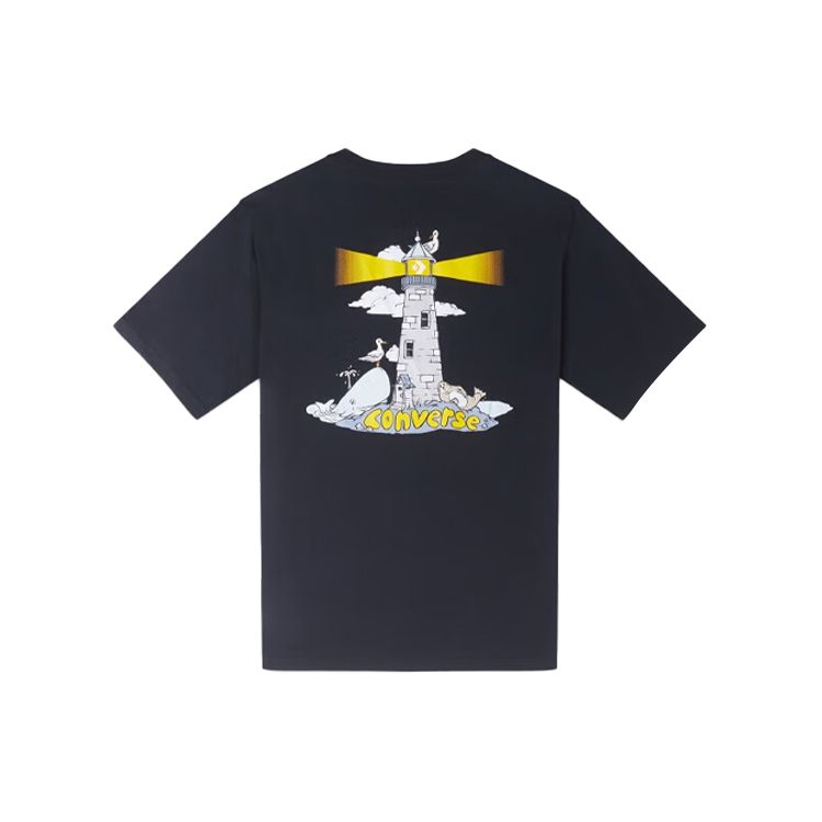 

Converse Lighthouse Print Crew Neck Футболка с короткими рукавами Мужские топы Черные 10024760-A01