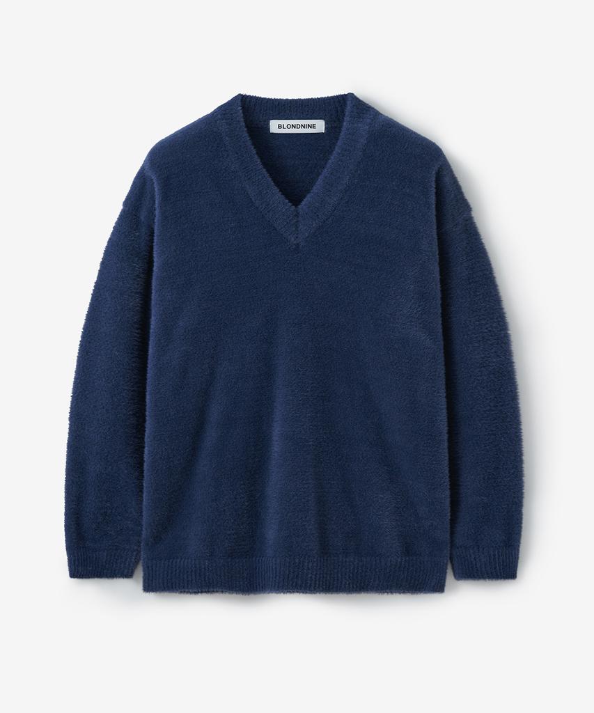BLOND9 Soft Wing Yarn V-Neck Knit_Navy