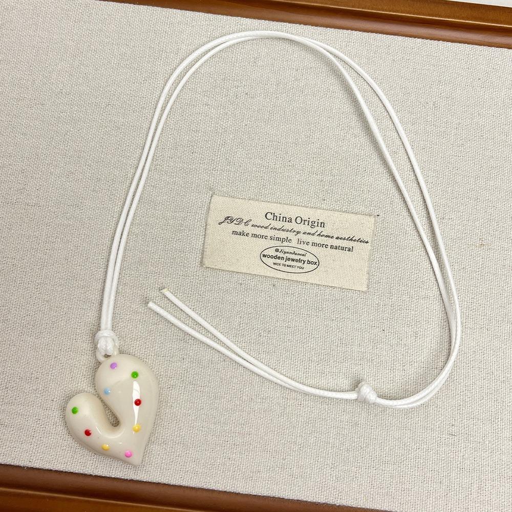 Bow Heart Pendant Necklace Irregular Sweater Chain Trendy Dopamine Color Necklace  Gifts