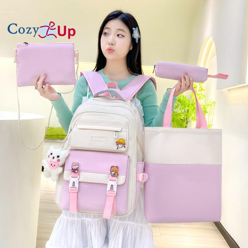 Small Fresh, Large-capacity Junior High School Schoolbag, Women's Casual, Durable, Burden-reducing Backpack, 3-piece Set