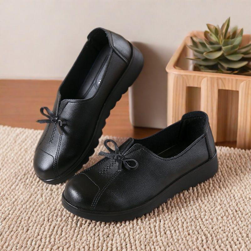 

Кожаная обувь для мамы на весну и осень: Мягкая подошва, нескользящая, удобная черная одинарная обувь для женщин среднего и пожилого возраста 36