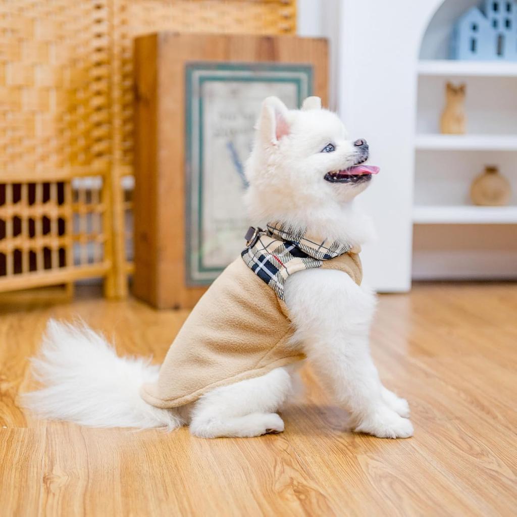 EXPAWLORER Fleece Dog Sweater - Classic Plaid Dog Jacket, Winter Coat Vest with 2 D-Rings for Leash, Pet Cold Weather Clothes, Sweatershirt for Boys