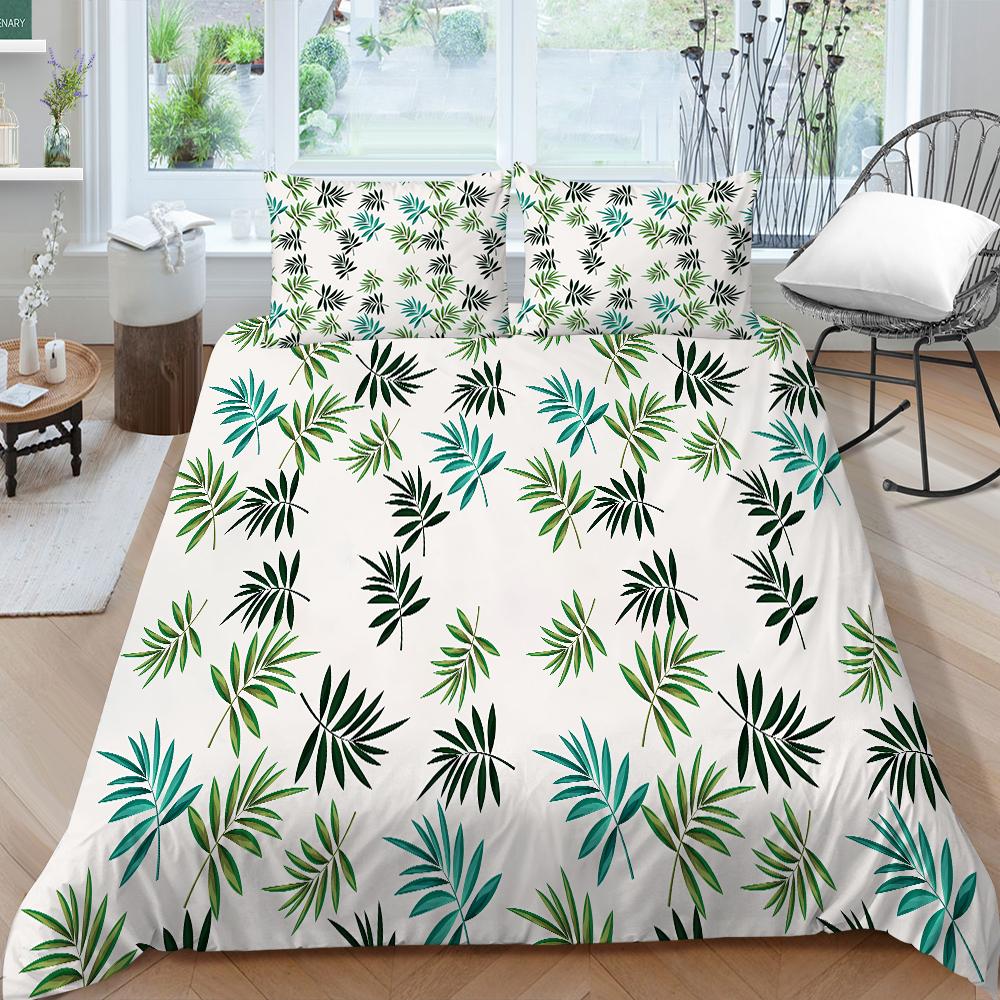 Rodinné povlečení Jednolůžko Jednolůžko v plné velikosti Rostlinný tisk Série Povlečení Vzor listů Povlak na polštář a povlak na přikrývku Pratelná domácí dekorace
