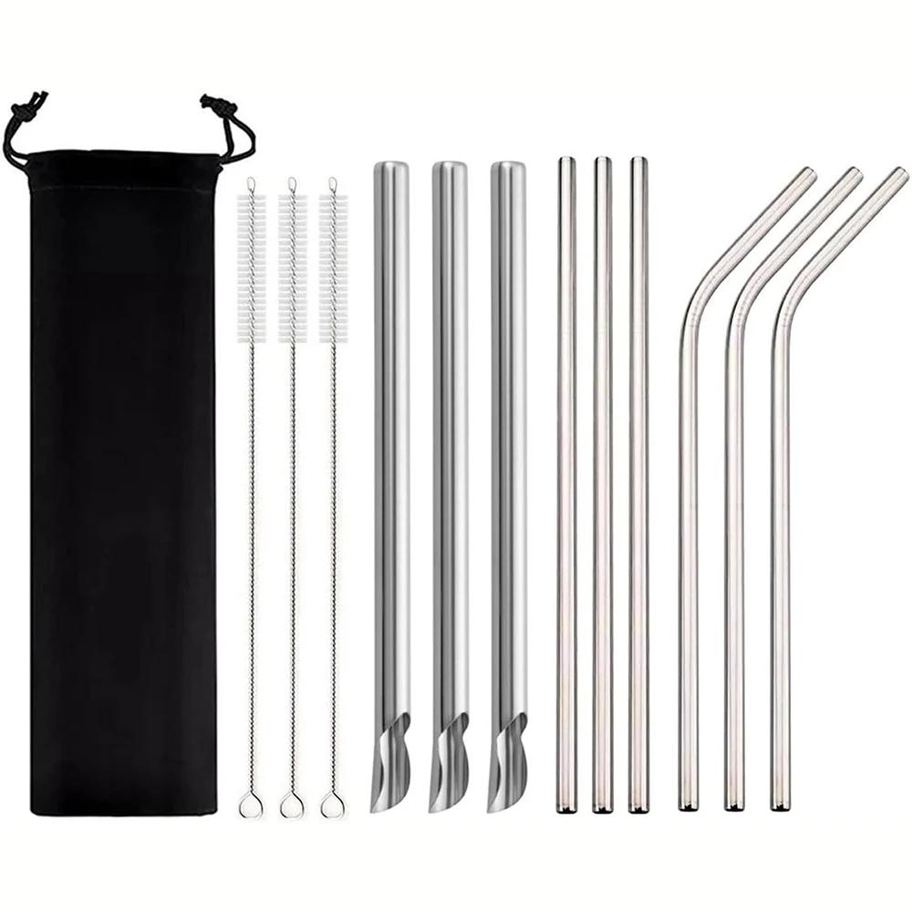 

13 шт. Золотые многоразовые креативные ложки-соломинки, прочные питьевые соломинки из нержавеющей стали, ложки для перемешивания с набором щеточек серебряный