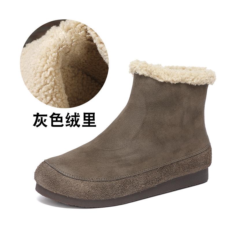 

Новинка осени и зимы, теплые зимние ботинки из бархата из коровьей кожи первого слоя, женские, с круглым носком, на толстой бархатной плоской подошве 35