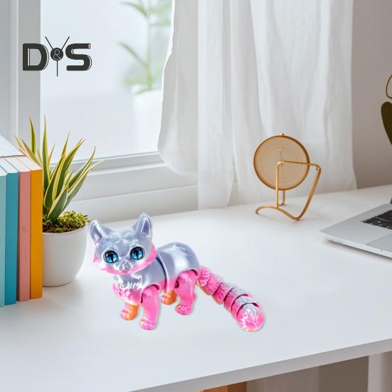 3D-gedruckte Katzenfigur Bewegliche Gelenke Katzenfigur Gelenkiges Tiermodell Spielzeug Heim Büro Bücherregal Schreibtischdekoration Ornament
