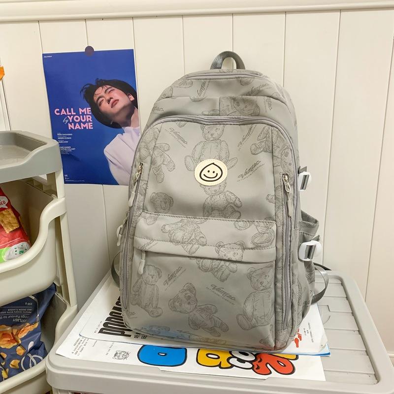 Schoolbag backpack men's trendy cool printed cartoon bear new backpack large capacity Korean version Japanese primary and secondary school students