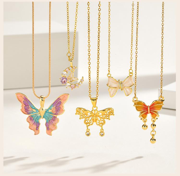 Stainless Steel Butterfly Charm Pendant Necklace for Women, Waterproof 18K Gold Plated Tarnish Free Summer Daily Layering