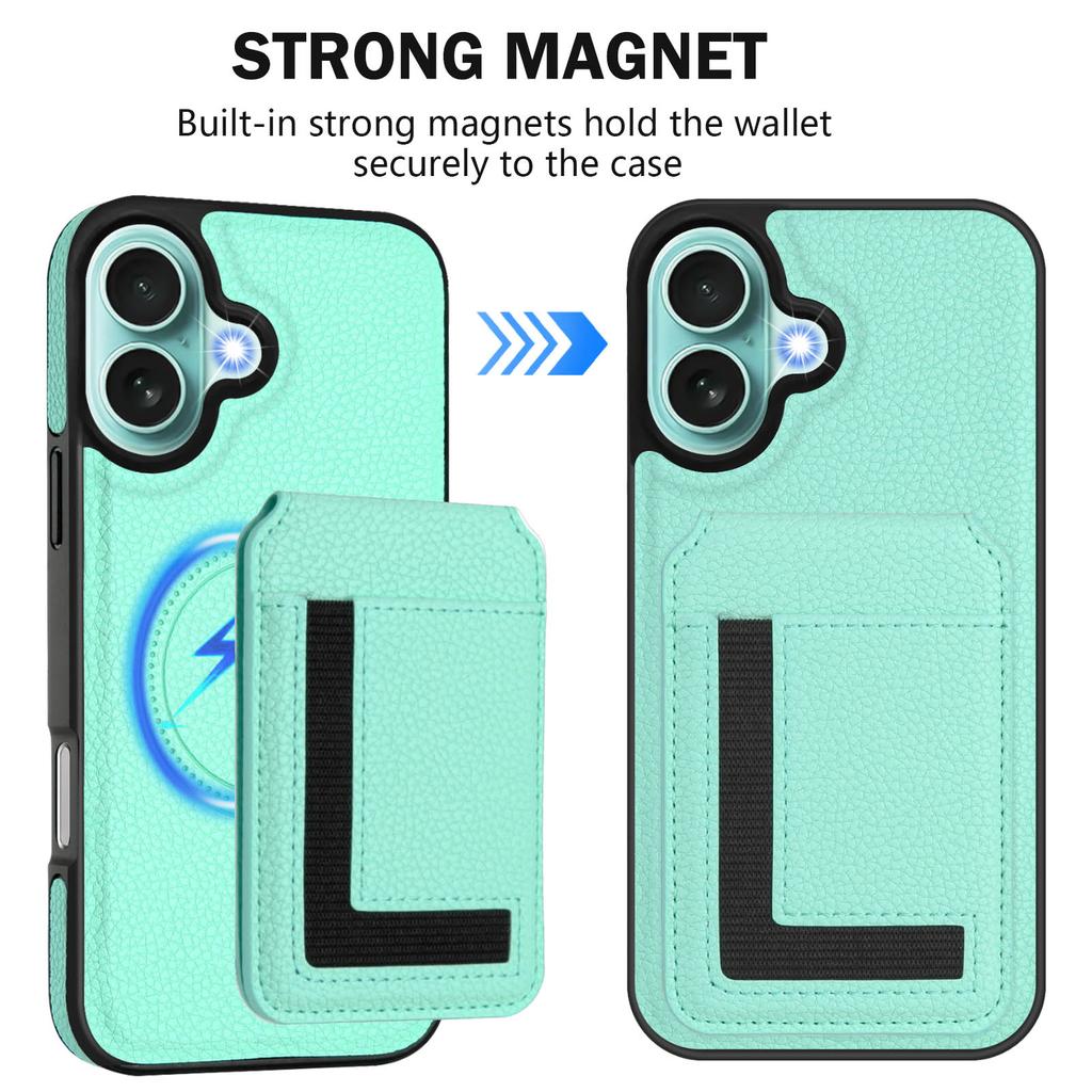 For iPhone 16 Plus Magnetic Case TPU+PU Leather Phone Back Cover with Detachable Card Holder