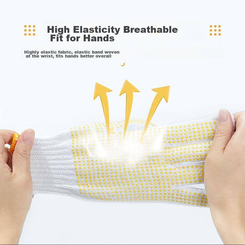 Labor Protection Gloves, Dotted Work Gloves, Thickened Wear-Resistant Non-Slip Construction Site Work Gloves, Yellow Dotted Plastic, 24 Pairs