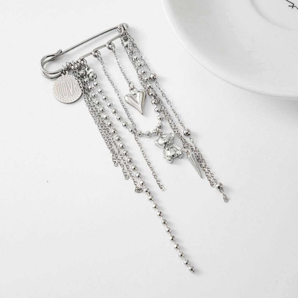 Stylish Bear Brooch Trendy Metal Bead Chain Brooch INS Style Suit Hanging Ornament  Bag Decoration