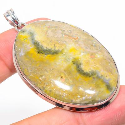 Natural Bumble Bee Jasper Gemstone 925 Sterling Silver Pendant 2.56" k4B09
