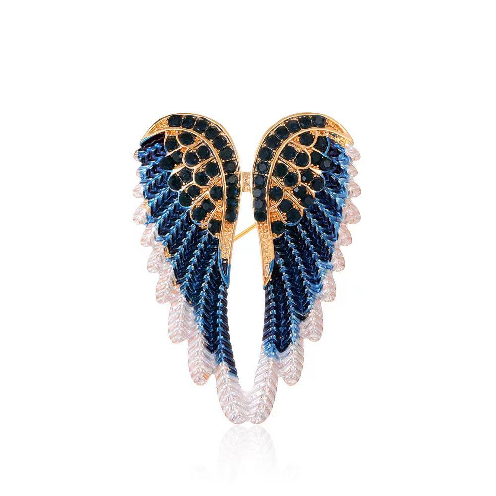 Elegant Enamel Angel Wings Brooch: Korean Fashion Accessory with Alloy and Diamond Accents