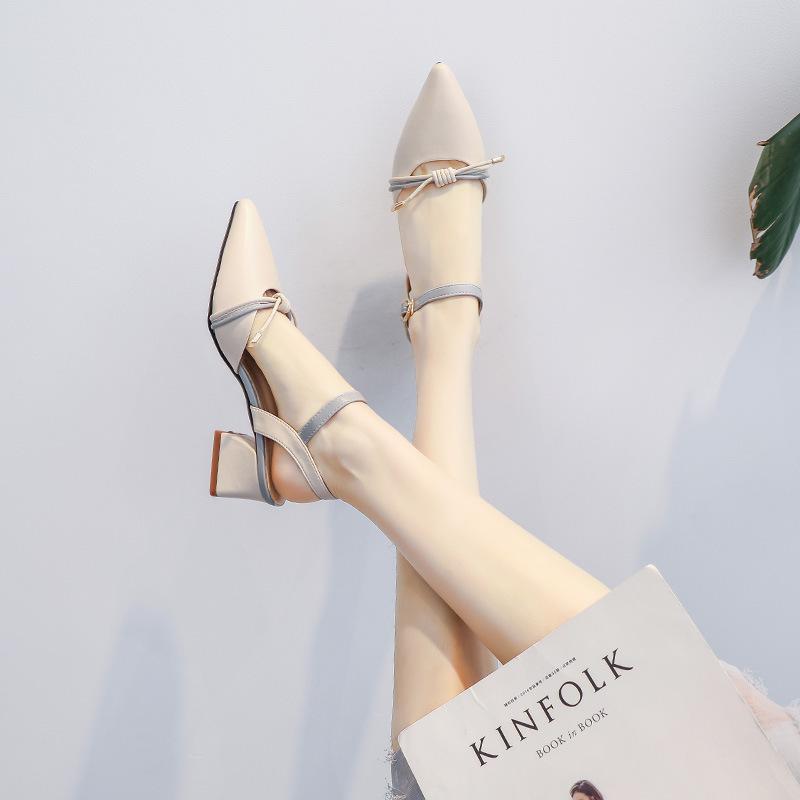 Shoes Girl 2025 Spring and Summer New Pointed Middle Heel Thick Heel Gentle Fairy Spring High Heel Women's Shoes Lady Single Shoes