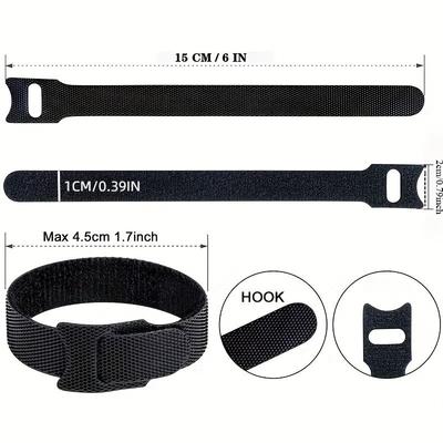 40Pcs Cable Management Belt Reusable Fixing Belt Adjustable Microfiber Cloth Hook Ring Cable Tissue Belt