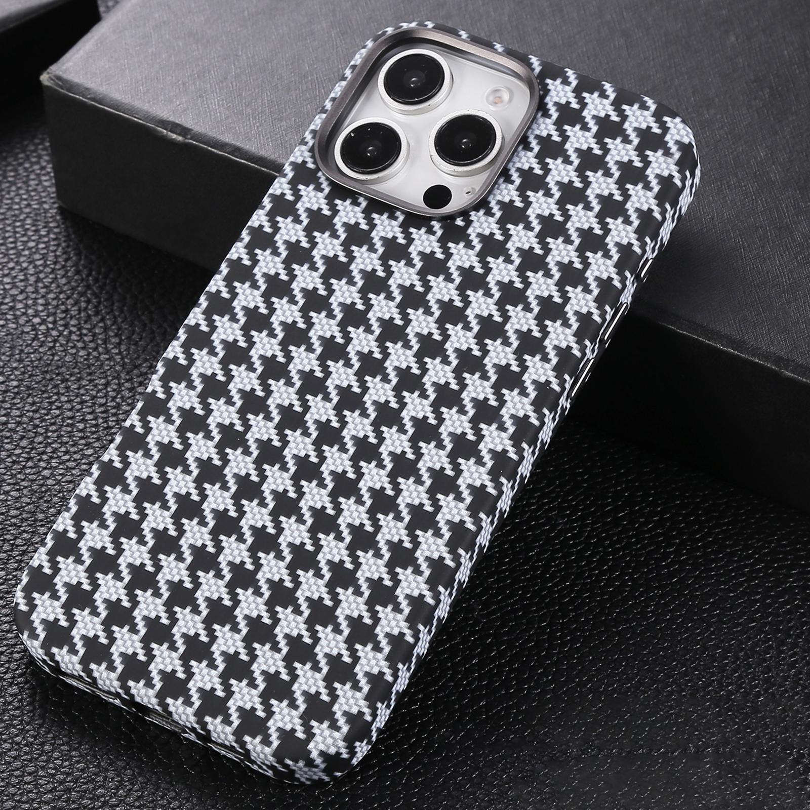 

For iPhone 16 Pro Max Magnetic Case Houndstooth Pattern Leather+PC Phone Cover Black